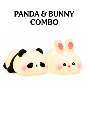 Panda & Bunny LED Night Light Combo  Cute Rechargeable Silicone Lamps (Pack of 2)