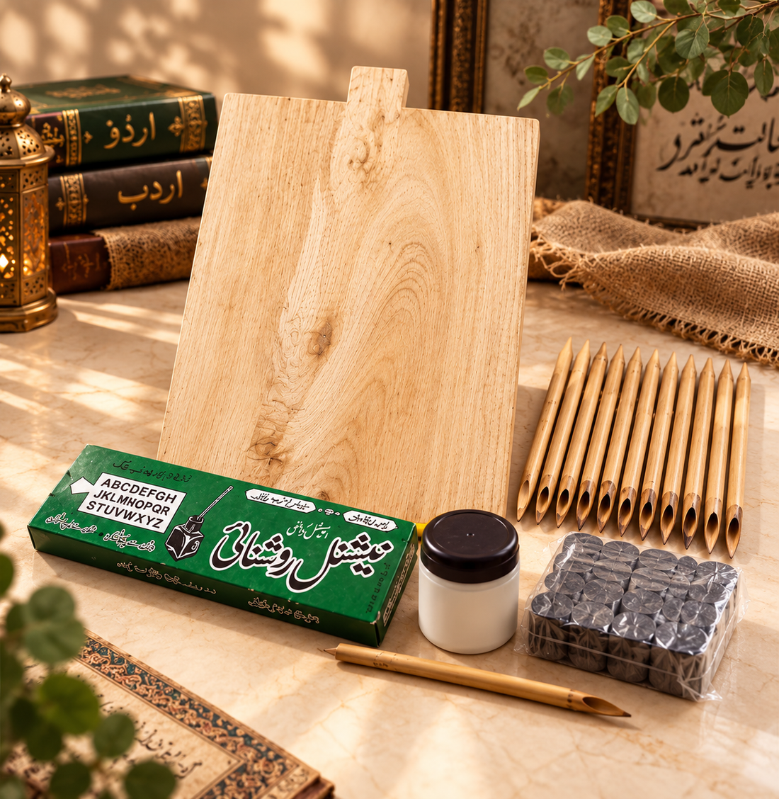 Wooden Takhti Calligraphy Set Traditional Urdu Writing Kit with free delivery