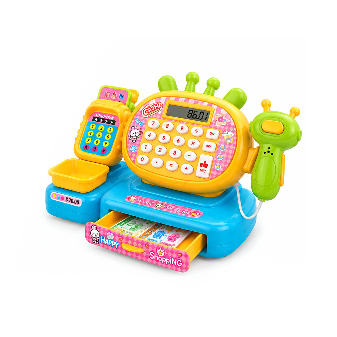 Kids Cash Register Toy Set with Calculator Scanner & Pretend Play Accessories