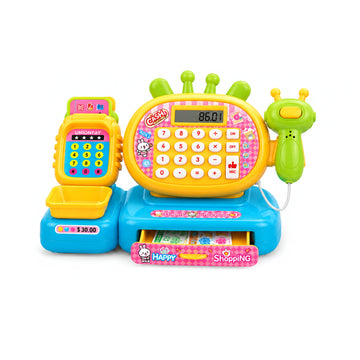 Kids Cash Register Toy Set with Calculator Scanner & Pretend Play Accessories