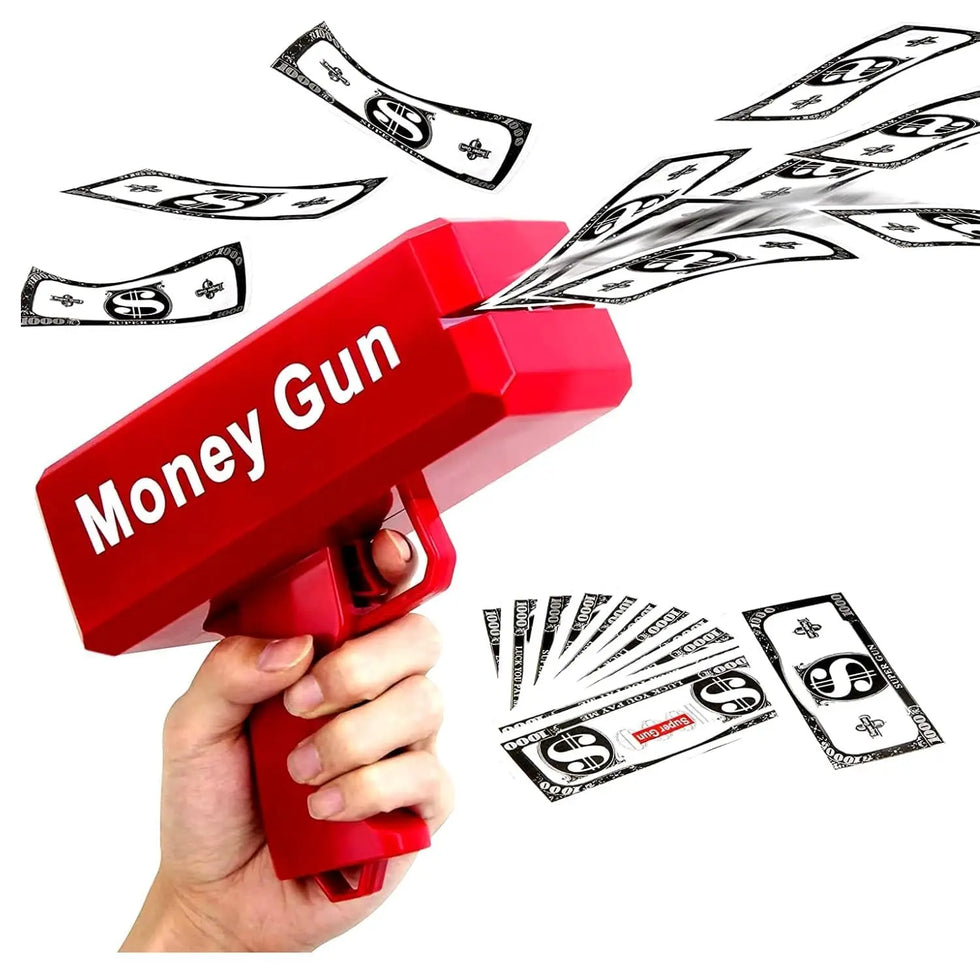Super Money Gun Automatic Flying Cash Toy with 50 Play Money Notes